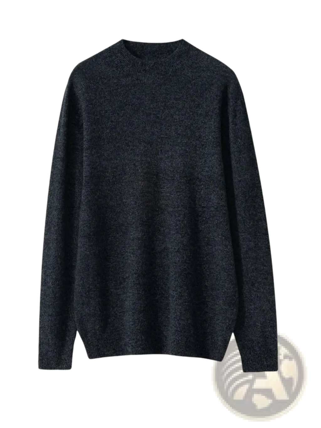 Men’s dark gray finely knit pure cashmere sweater with soft texture and ribbed cuffs shown from the back side