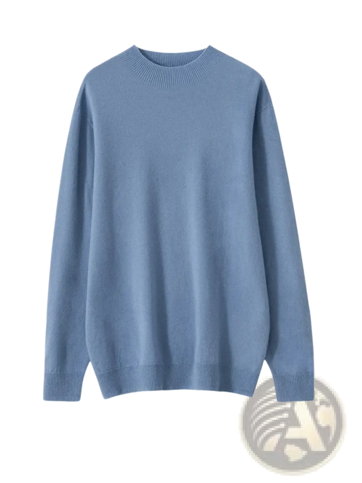 Men’s light blue pure cashmere crew neck sweater with ribbed cuffs featured as merino wool mock neck pullover