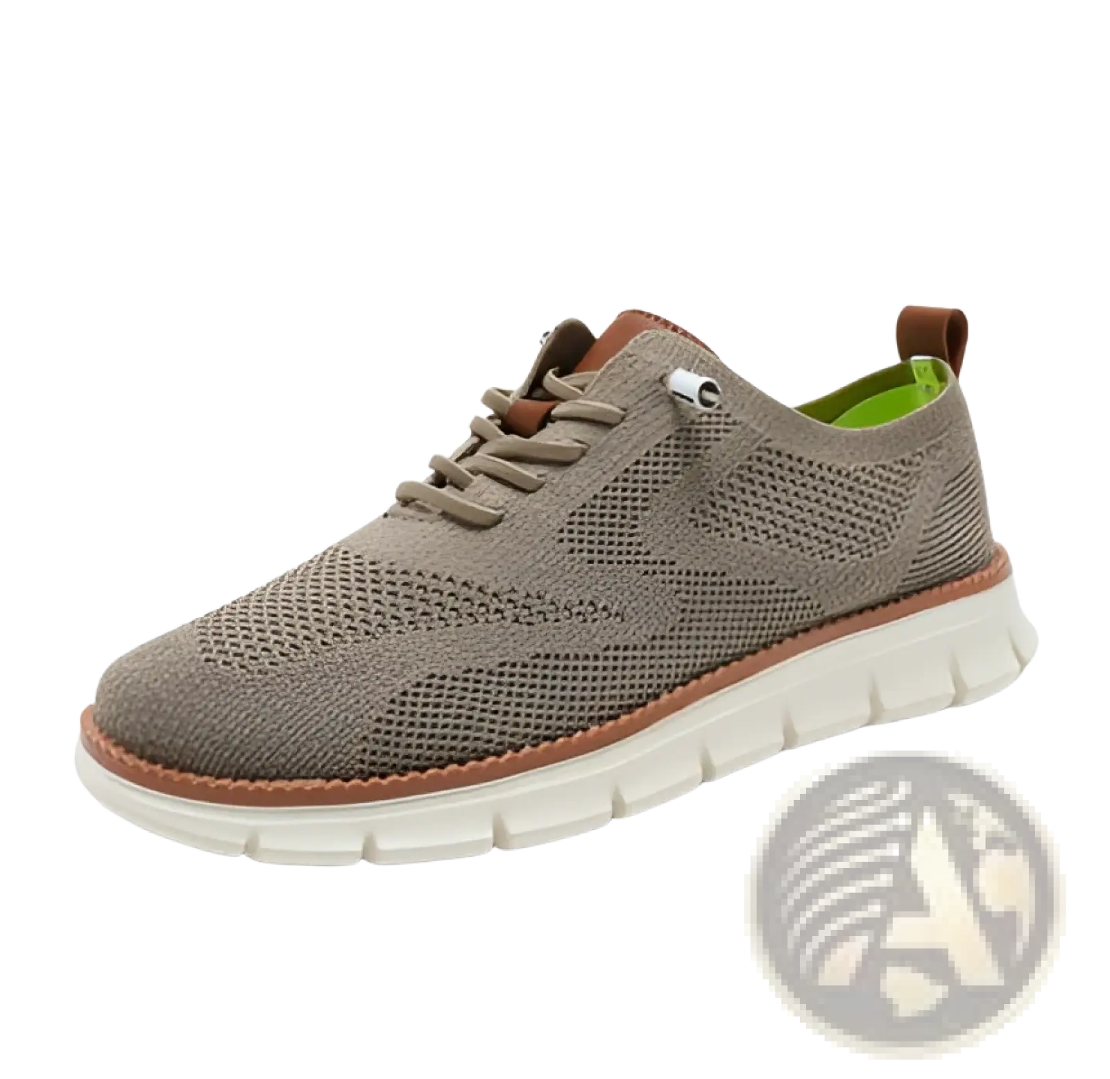 Men’s mesh knit casual lightweight sneaker in gray with brown accents and white rubber sole