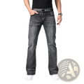 Mens micro flared denim jeans in dark gray with a straight-leg cut and subtle fading for casual wear