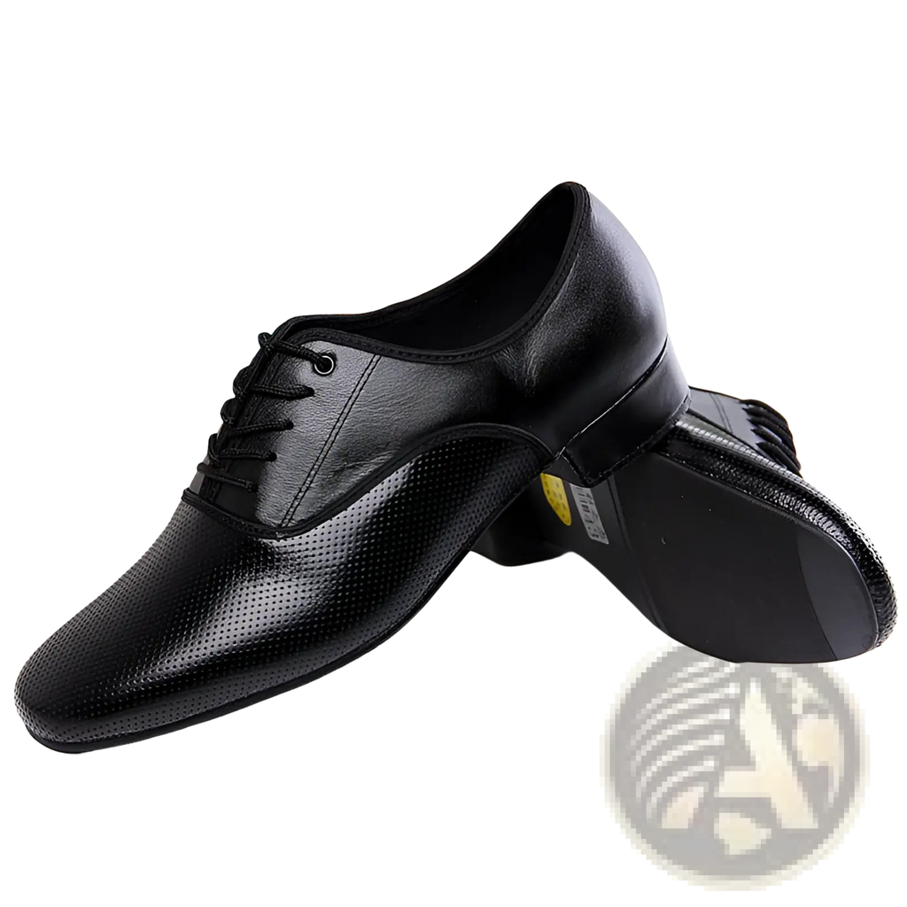 Men’s microfiber leather lace up dancing shoe in black with perforated detailing and a sleek polished finish