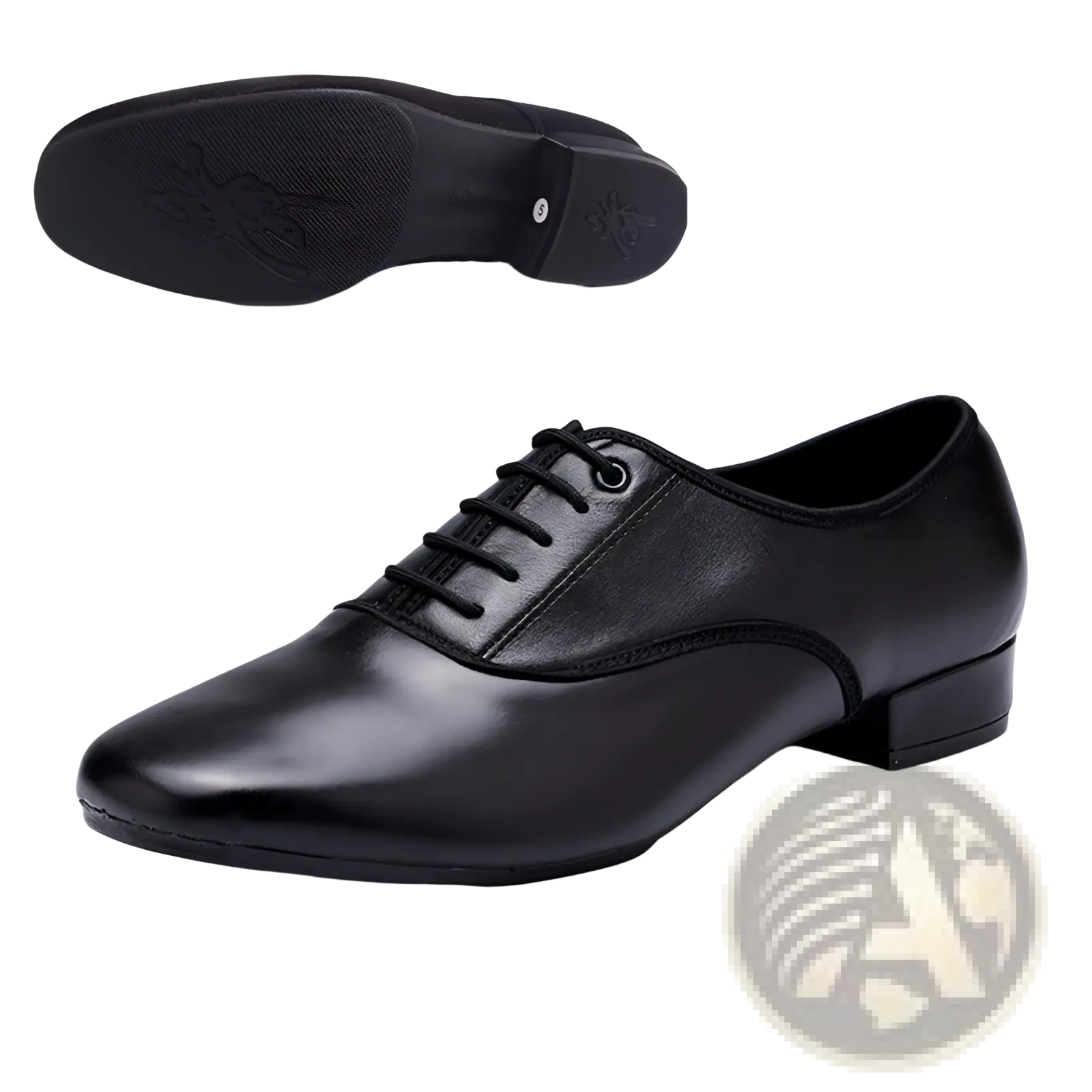 Men’s black microfiber leather lace up dance shoe with low heel designed for dancing and formal occasions