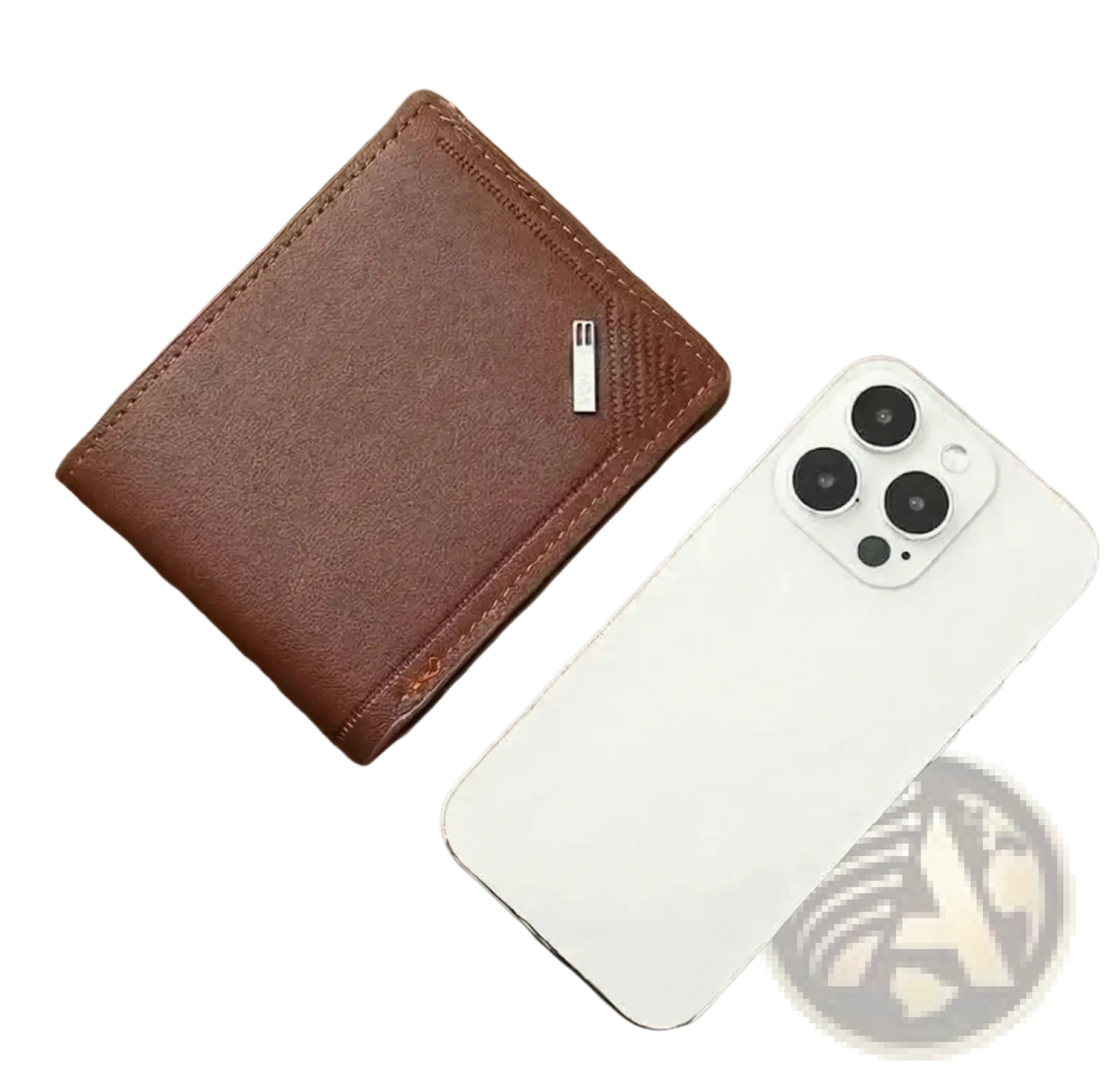 Men’s minimalist brown leather wallet with stitched edges and silver rectangular clasp thin foldable bifold design