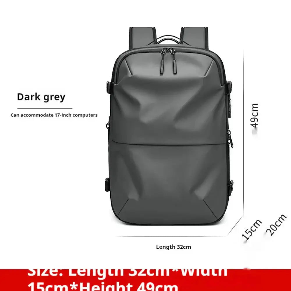 Dark grey men’s vacuum compression 60l expandable travel backpack with sleek modern design and durable material