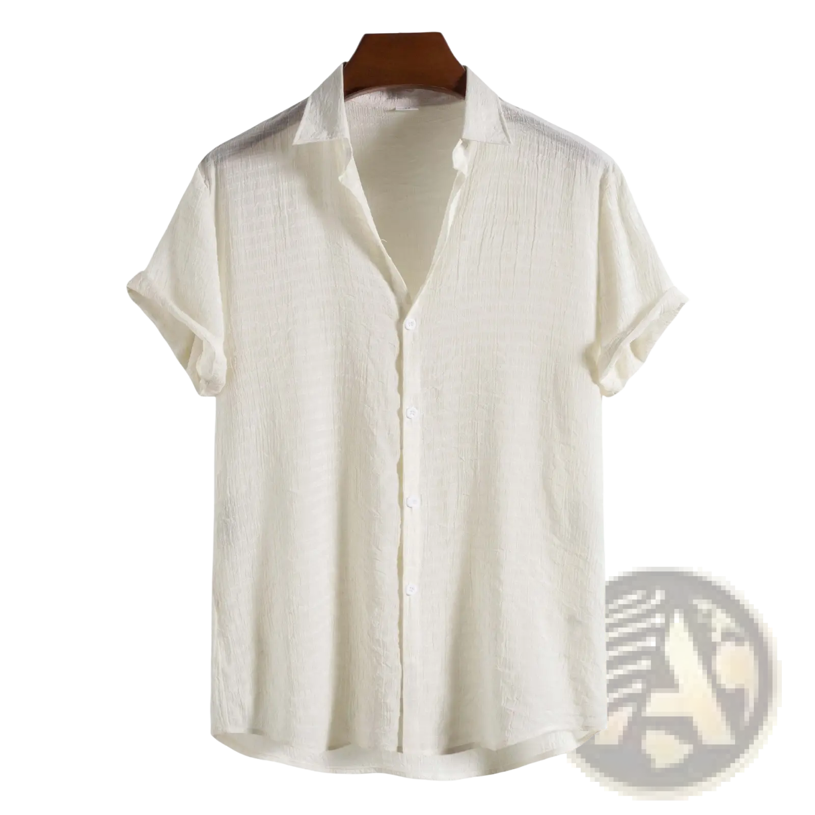 Men’s minimalist textured short sleeve grid shirt in crisp white with subtle fabric texture and classic collar