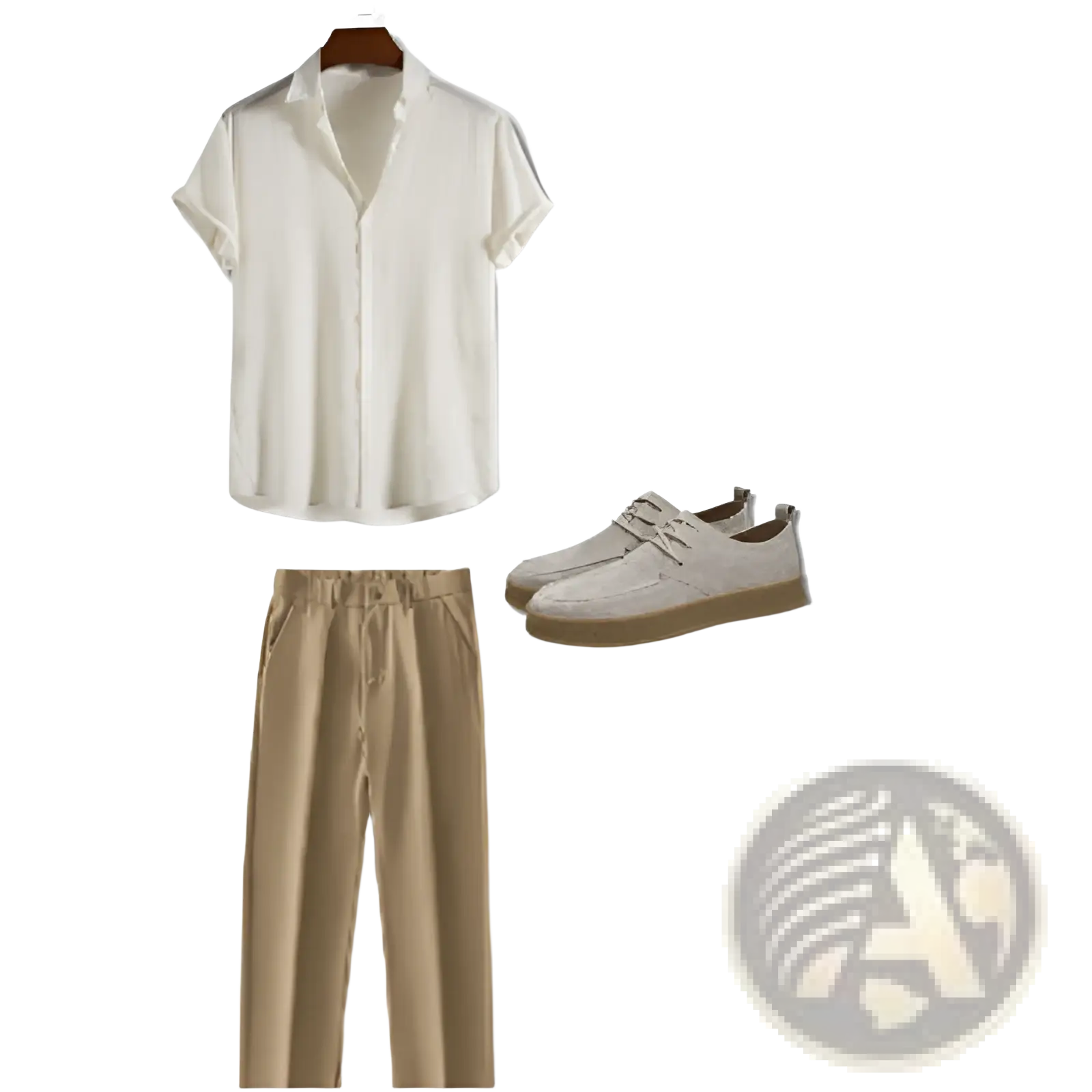 Men’s minimalist white textured short sleeve grid shirt with classic collar and subtle vertical pleats