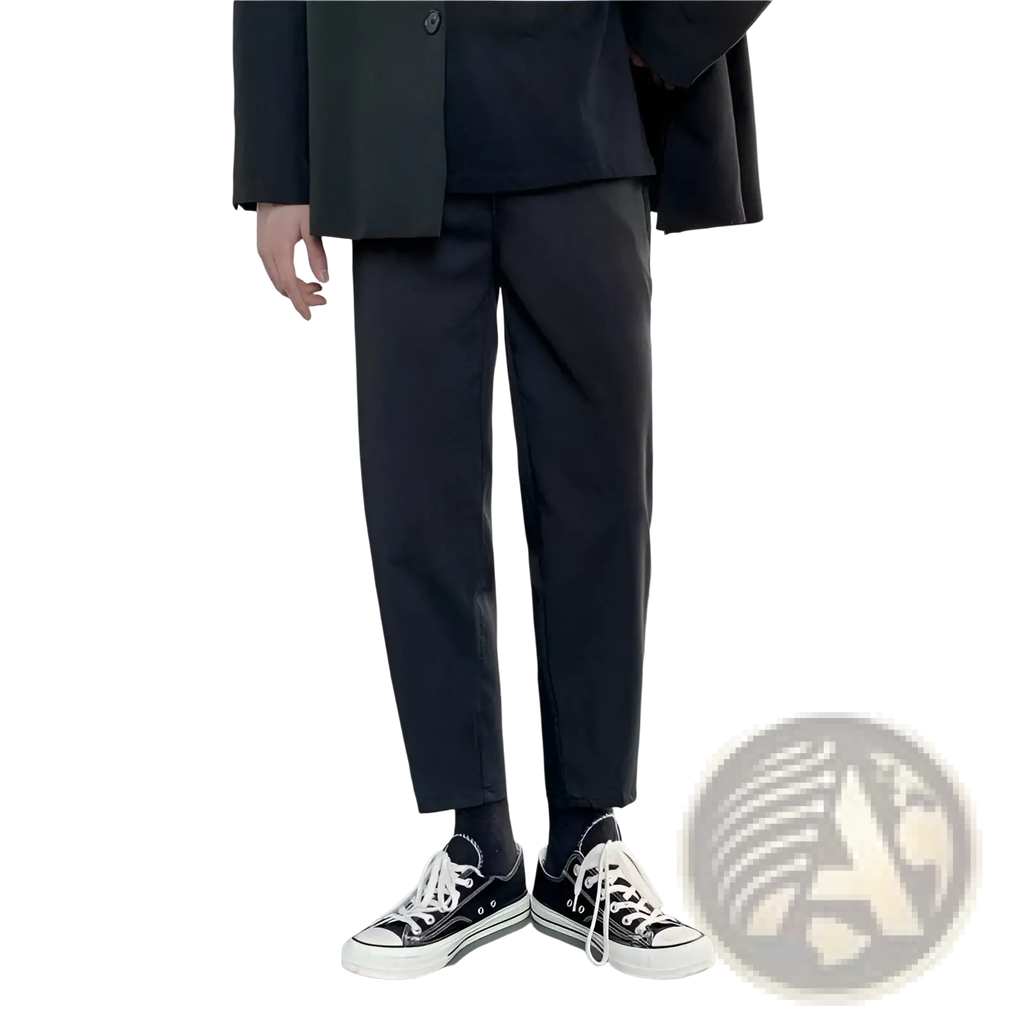 Men’s modern slim fit straight leg cotton trousers in black with a sleek tapered design and a modern cut