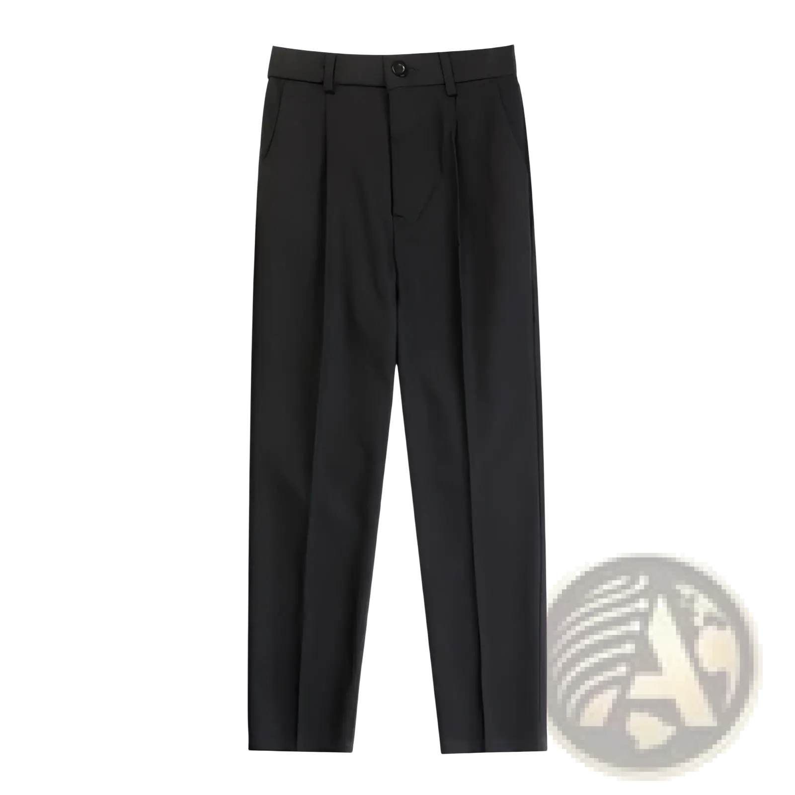 Men’s modern slim fit straight leg cotton trousers in black with pleated design and single button waistband closure