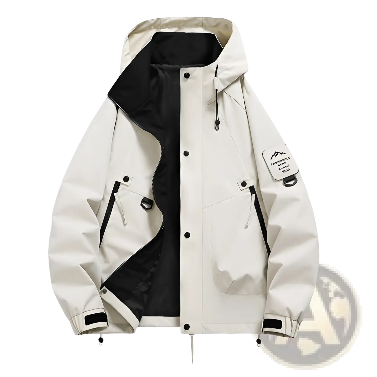 Off-white men’s modern waterproof windproof hooded utility jacket with black lining and fashion hill scen classic 2018 patch