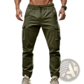 Men’s olive green cargo pants with multiple pockets and elastic waistband casual joggers for versatile wear