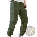 Mens olive green cargo work pants with multiple pockets and elastic cuffs designed for durability and utility