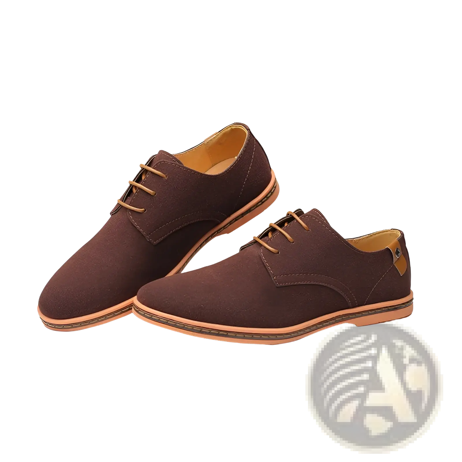 Men’s nubuck leather casual suede lace up shoes in brown with tan laces and matching tan sole