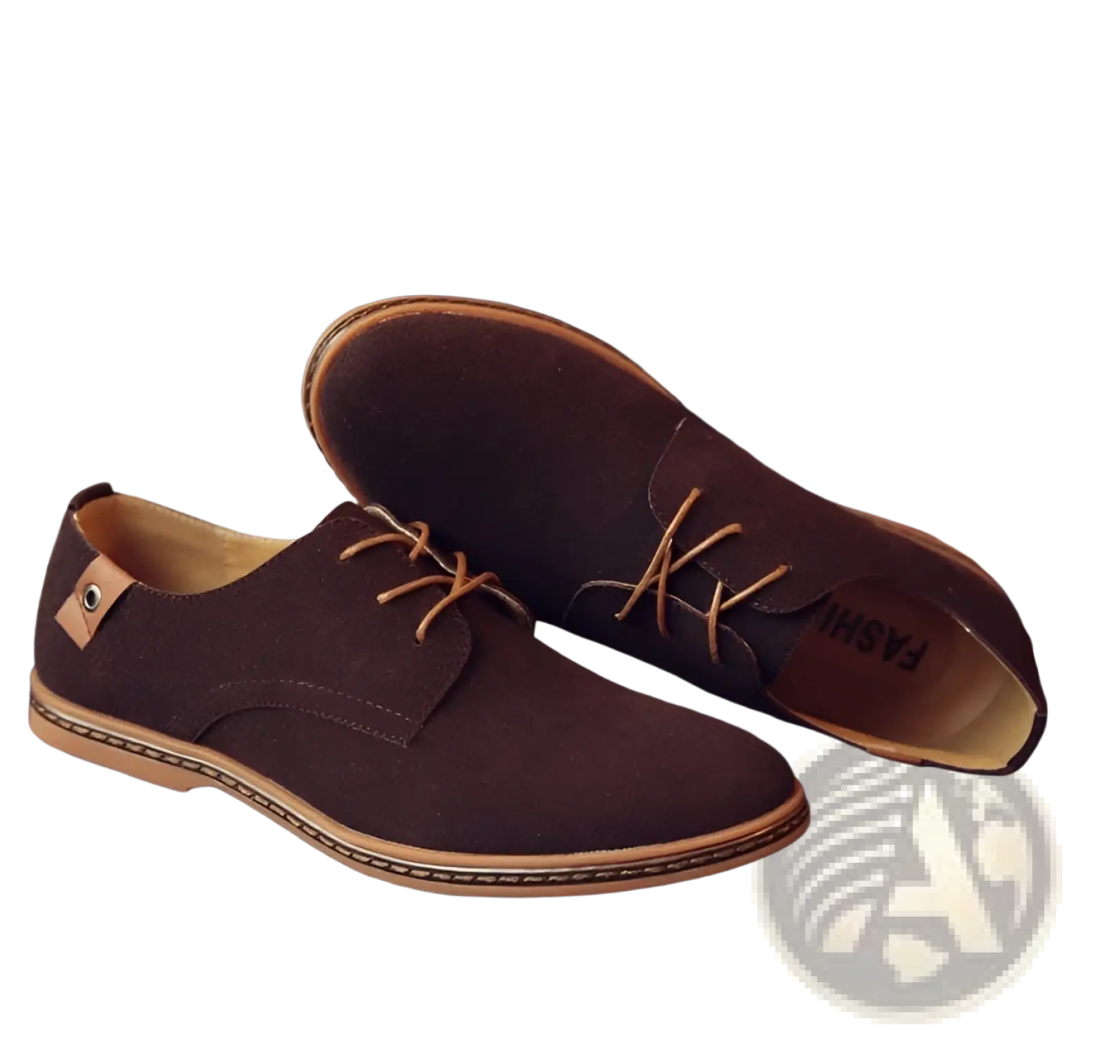 Men’s nubuck leather casual suede lace up shoes in brown with tan laces and matching tan sole