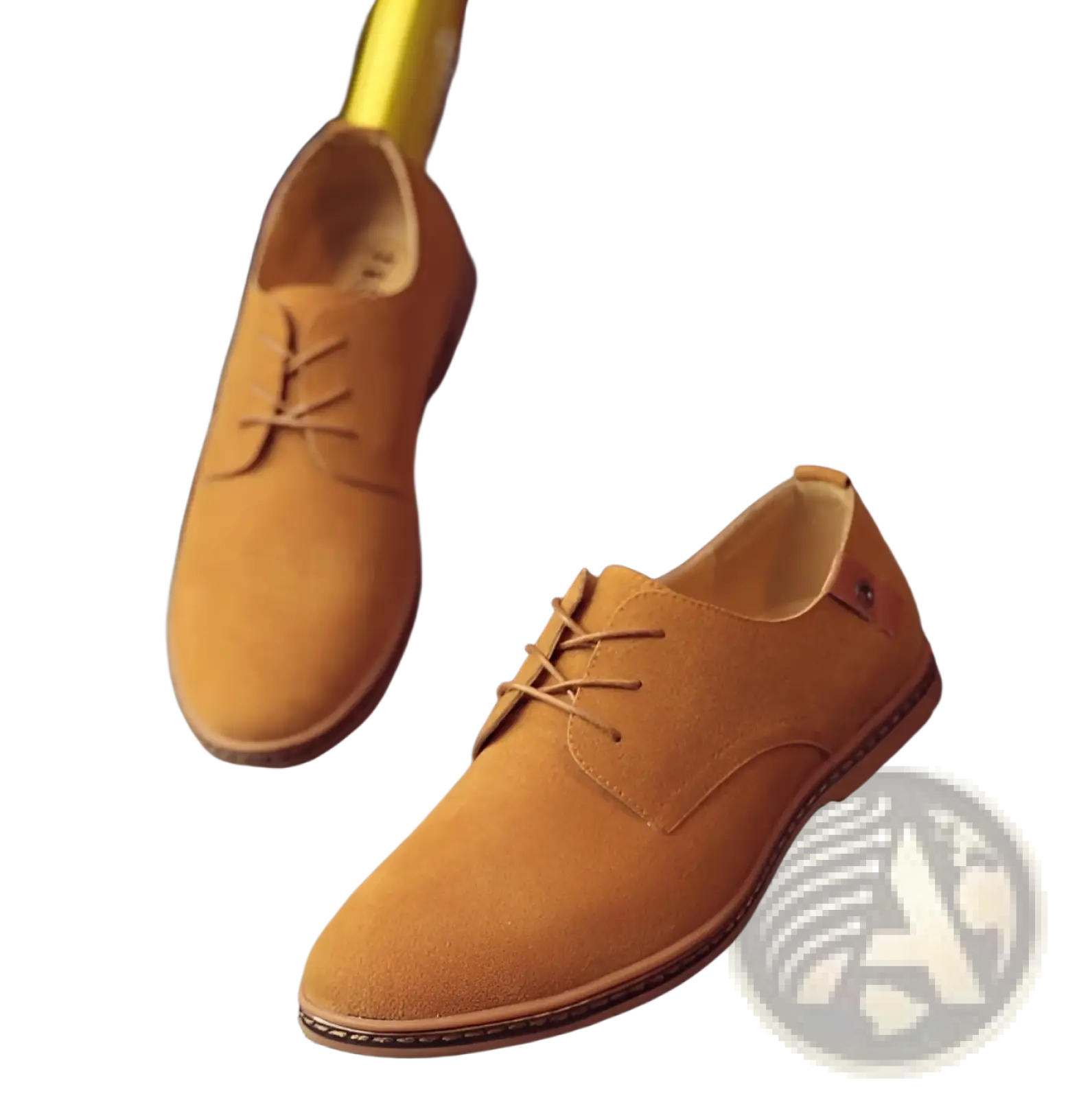 Men’s nubuck leather casual suede lace up oxford shoes in tan with brown laces and stitched leather sole
