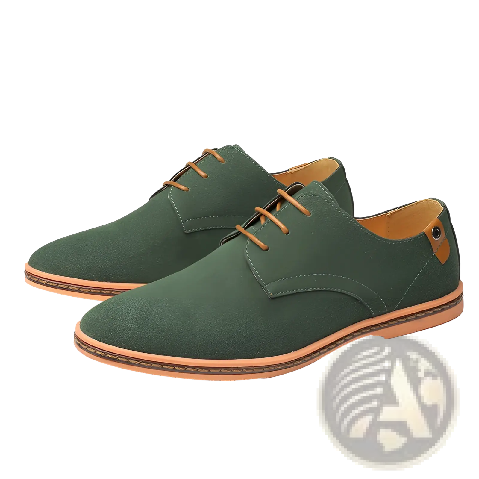 Men’s nubuck leather casual suede lace up shoes in dark green with tan laces and matching tan sole