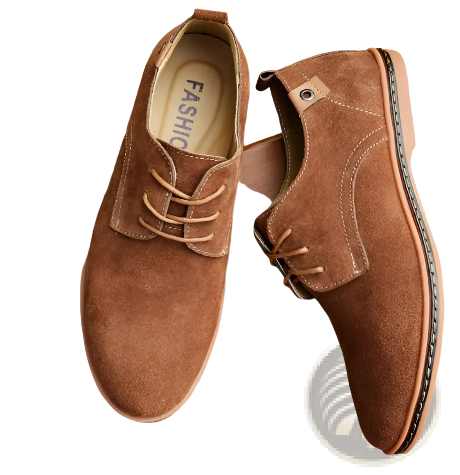 Men’s nubuck leather casual brown suede lace up shoes with tan laces and matching rubber sole