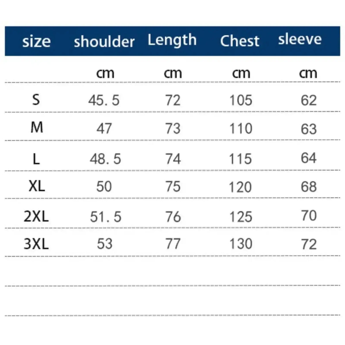 Size chart in centimeters for men’s olive green linen casual shirt displaying measurements from size s to 3xl