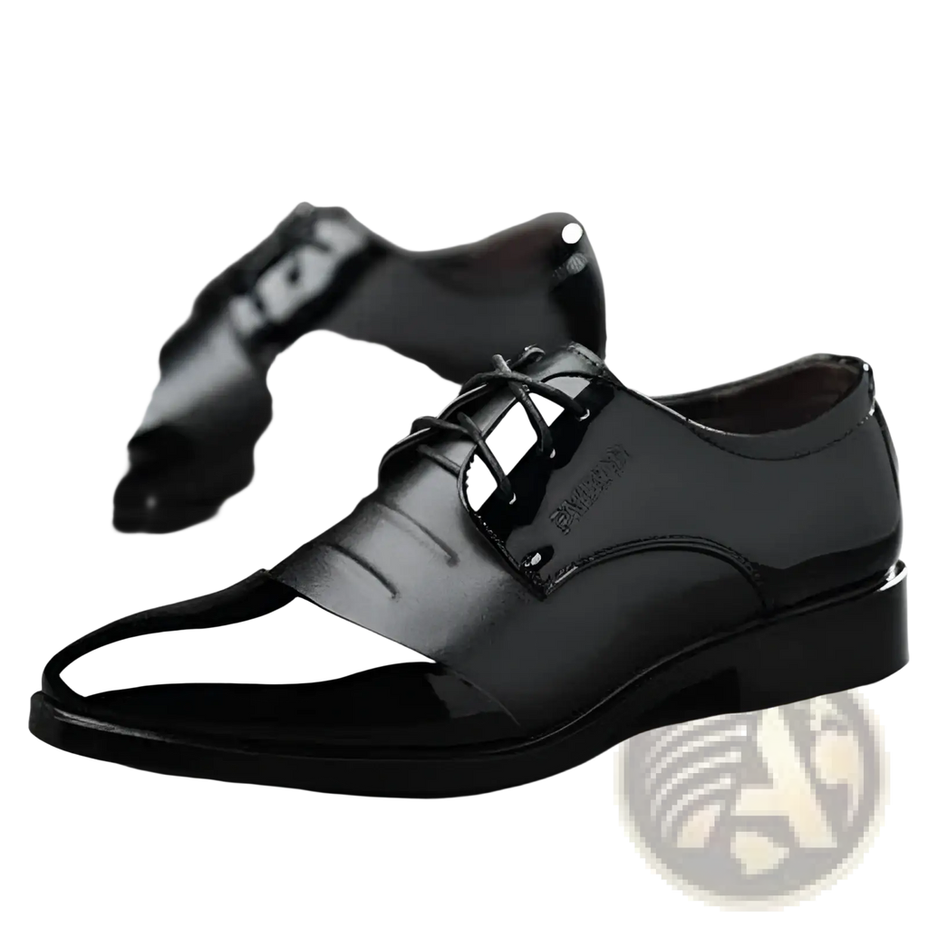 Men’s oxford leather shoes british style black patent leather lace-up with glossy toe cap and subtle side branding