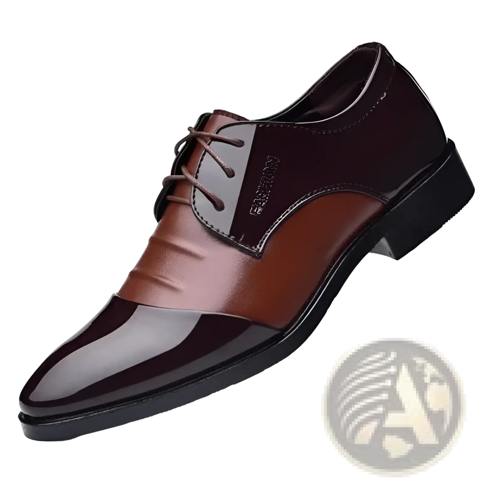 Men’s oxford leather shoes british style pointed toe with glossy two-tone dark brown and burgundy patent leather panels