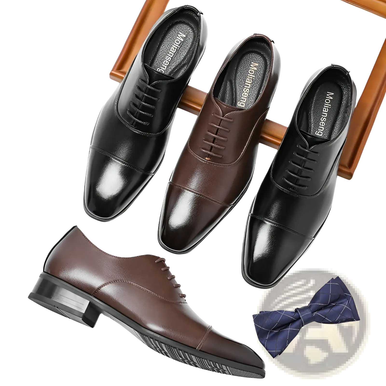 Men’s Oxford leather shoes Japanese dress style black and brown cap-toe with polished finish