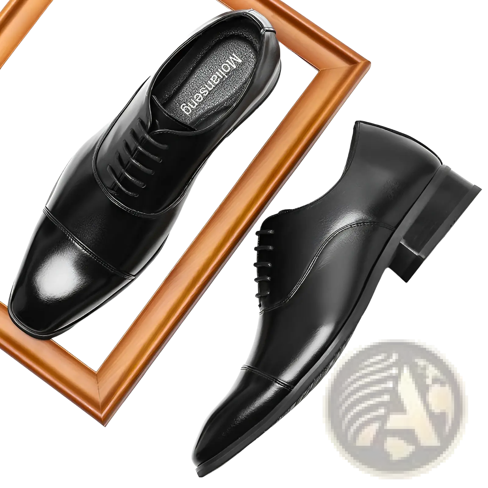 Men’s Oxford leather shoes in black patent leather with a polished finish and classic lace-up Japanese dress style