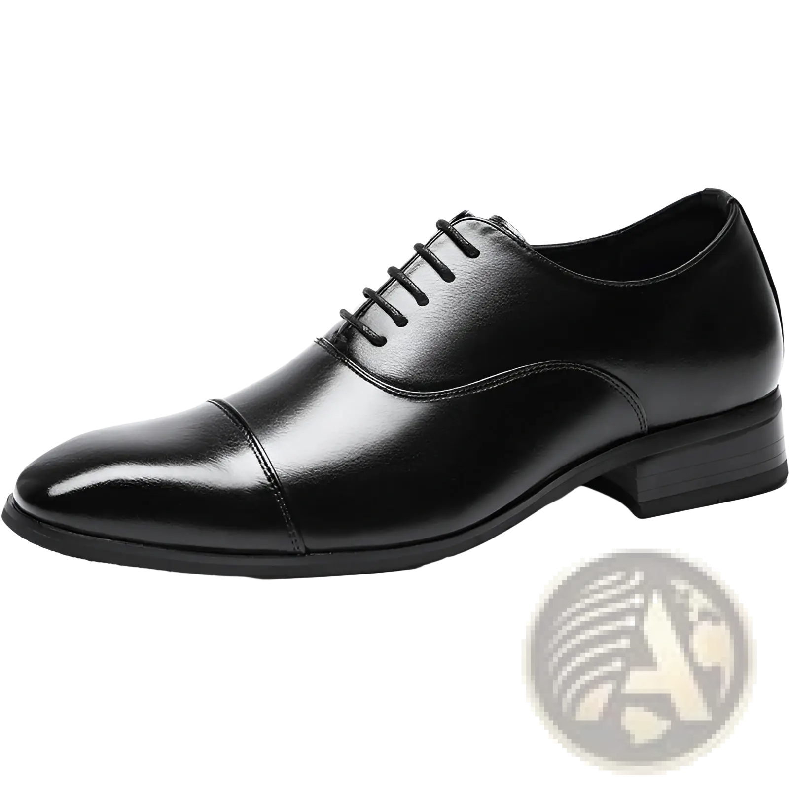 Men’s black leather oxford shoe with polished finish and classic cap-toe design in japanese dress style