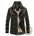 Men’s dark green and black plaid fleece lined corduroy winter jacket with warm interior for cold weather