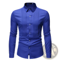 A vibrant royal blue mens pleated front formal dress shirt with tailored fit and silver buttons for formal occasions