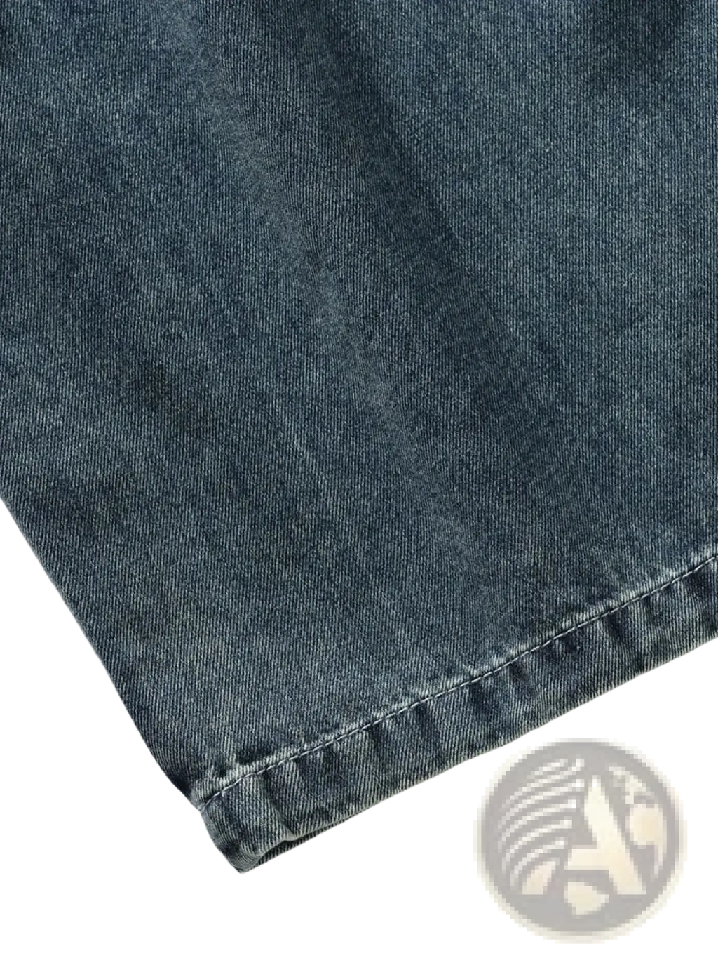 Men’s plus size baggy cargo jeans in dark-wash denim fabric with subtle faded texture and neatly stitched hem