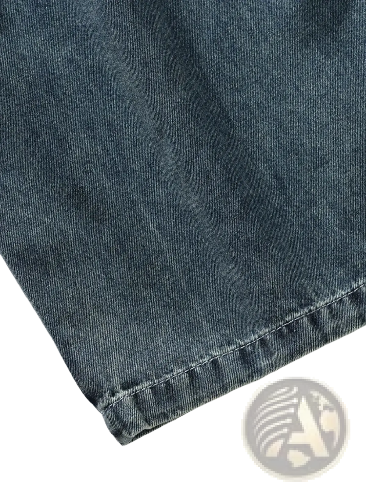 Men’s plus size baggy cargo jeans in dark-wash denim fabric with subtle faded texture and neatly stitched hem