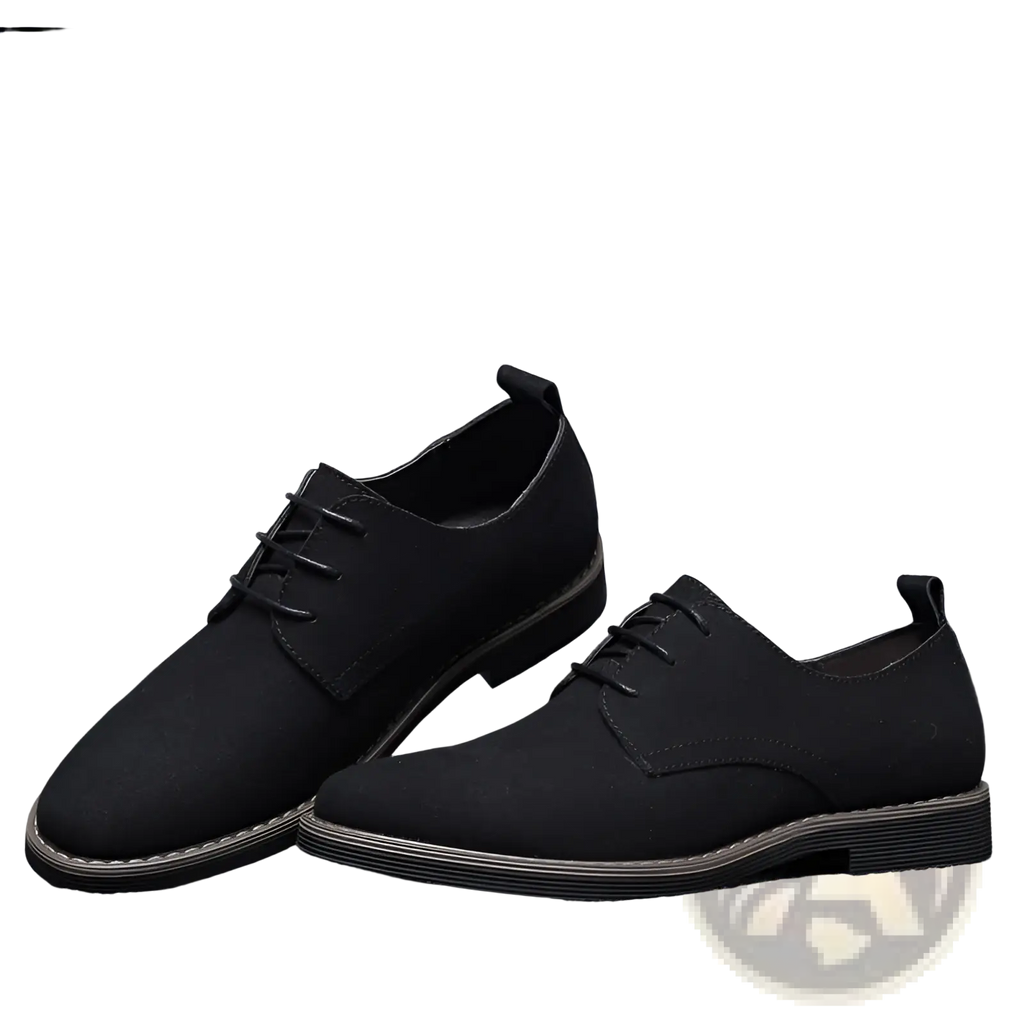 Men’s plus size British style black suede casual Oxford shoes with lace-up design and low-profile rubber sole