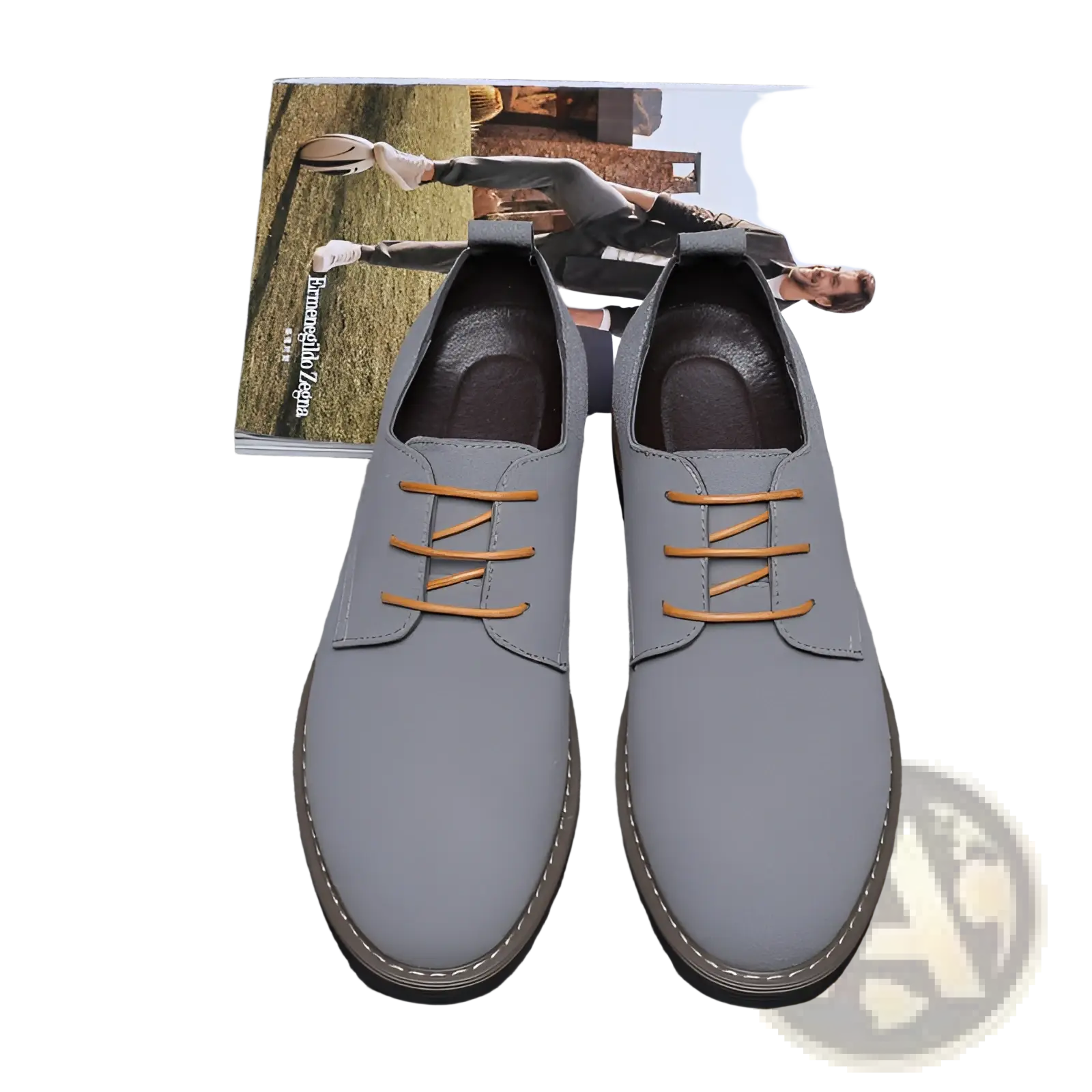 Men’s plus size british style suede casual oxford shoes in gray canvas with tan laces and black rubber sole