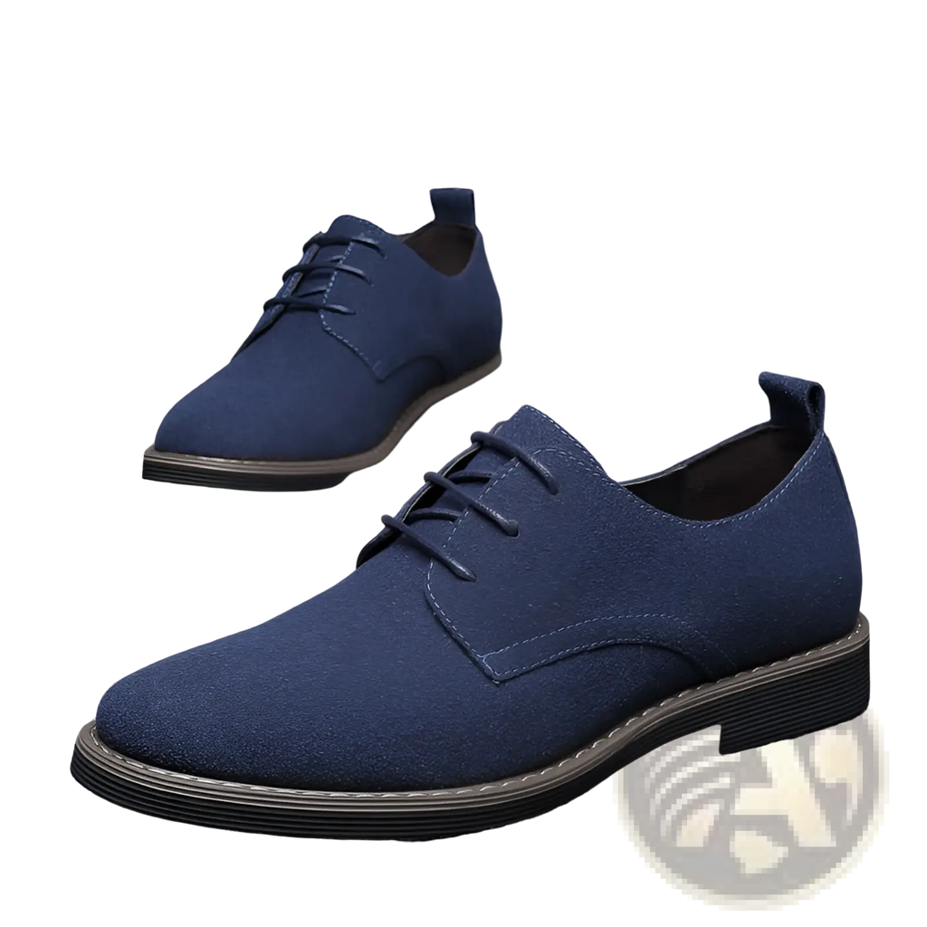Men’s plus size british style navy blue suede casual oxford shoes with textured upper and black rubber sole
