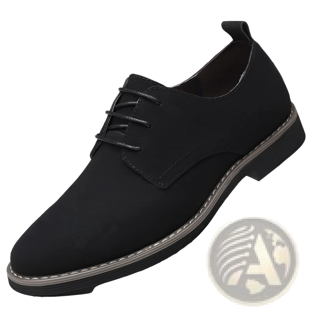 Men’s plus size black suede lace-up oxford shoe with contrasting gray stitched sole in British style casual design