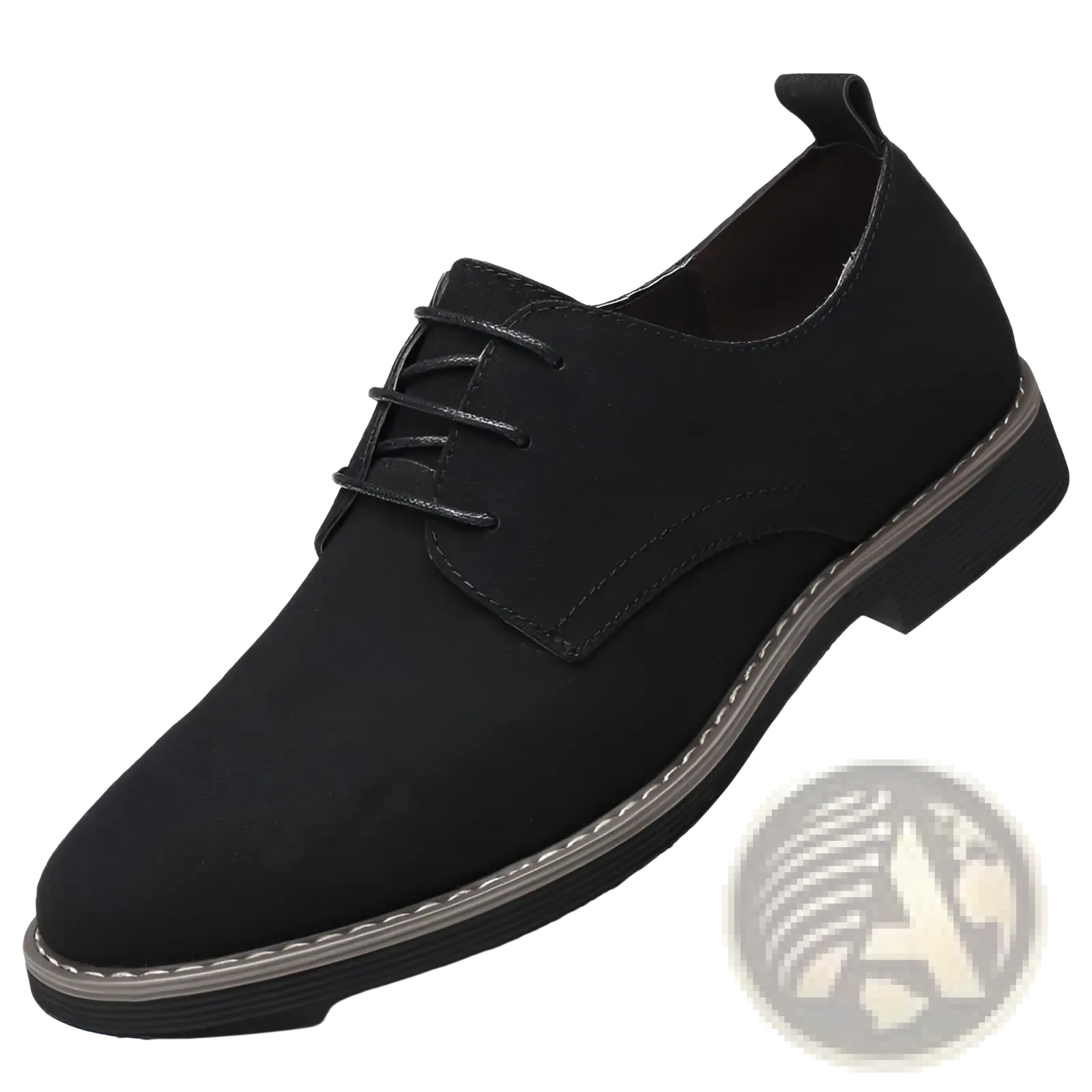 Men’s plus size black suede lace-up oxford shoe with contrasting gray stitched sole in British style casual design