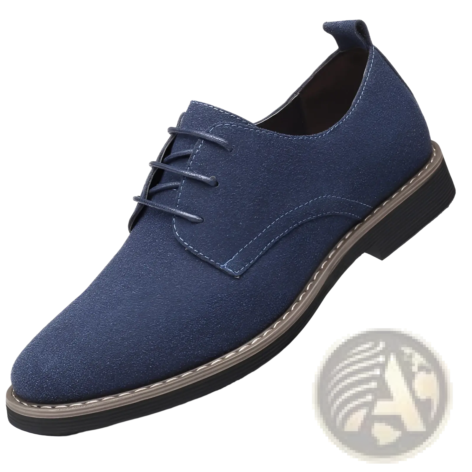 Men’s plus size british style navy blue suede casual oxford shoe with lace-up design black rubber sole and contrasting stitching