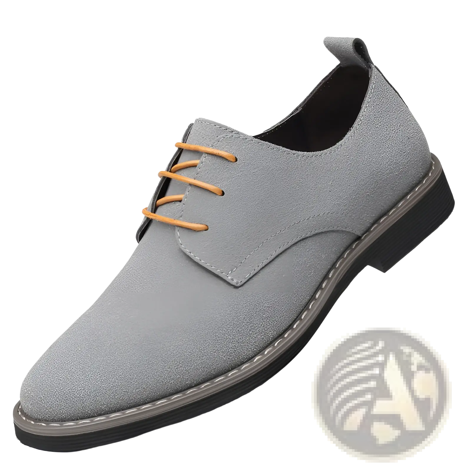 Men’s plus size British style suede casual oxford shoe in gray with tan laces and a black rubber sole