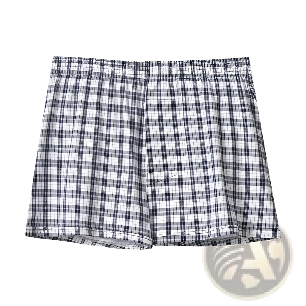 Men’s plus size cotton black and white plaid boxer shorts with elastic waistband for comfortable wear