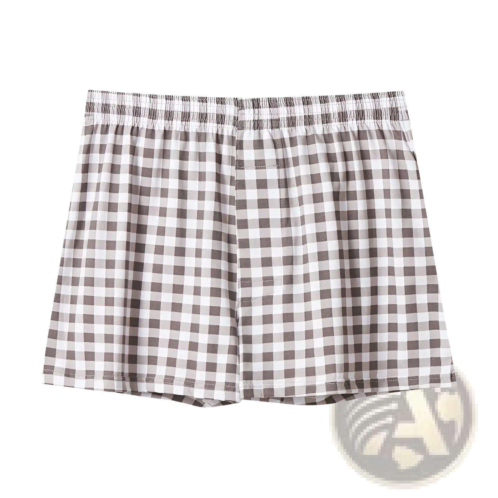 Men’s plus size cotton boxer shorts with gray and white gingham check and elastic waistband