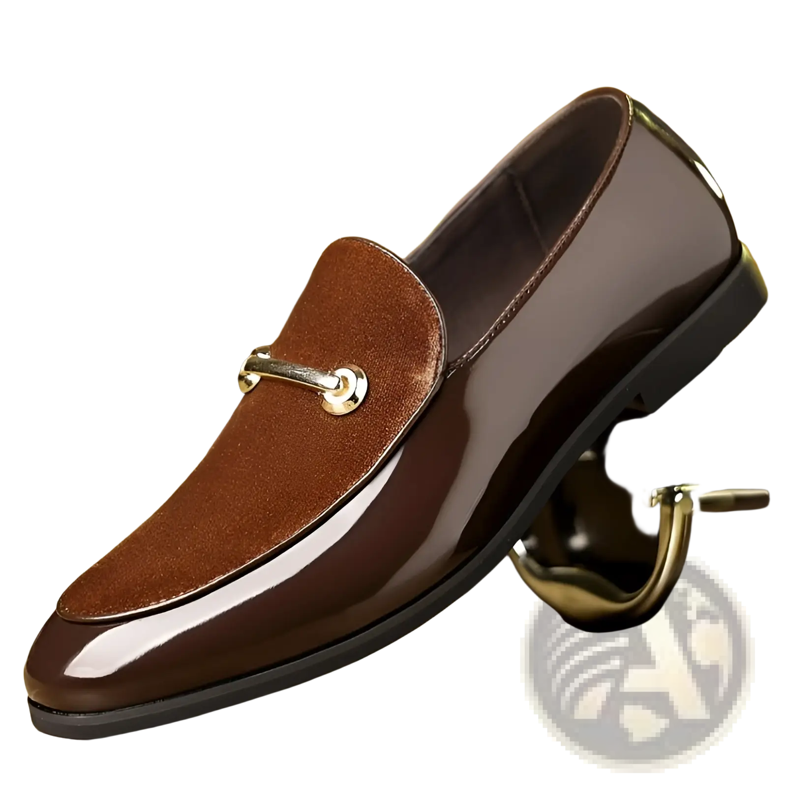 Men’s plus size brown leather loafer with suede toe cap and polished metal horsebit for British business wear