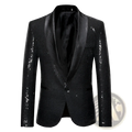 Mens plus size casual blazer in black sequins with satin lapels for stylish formal and casual occasions
