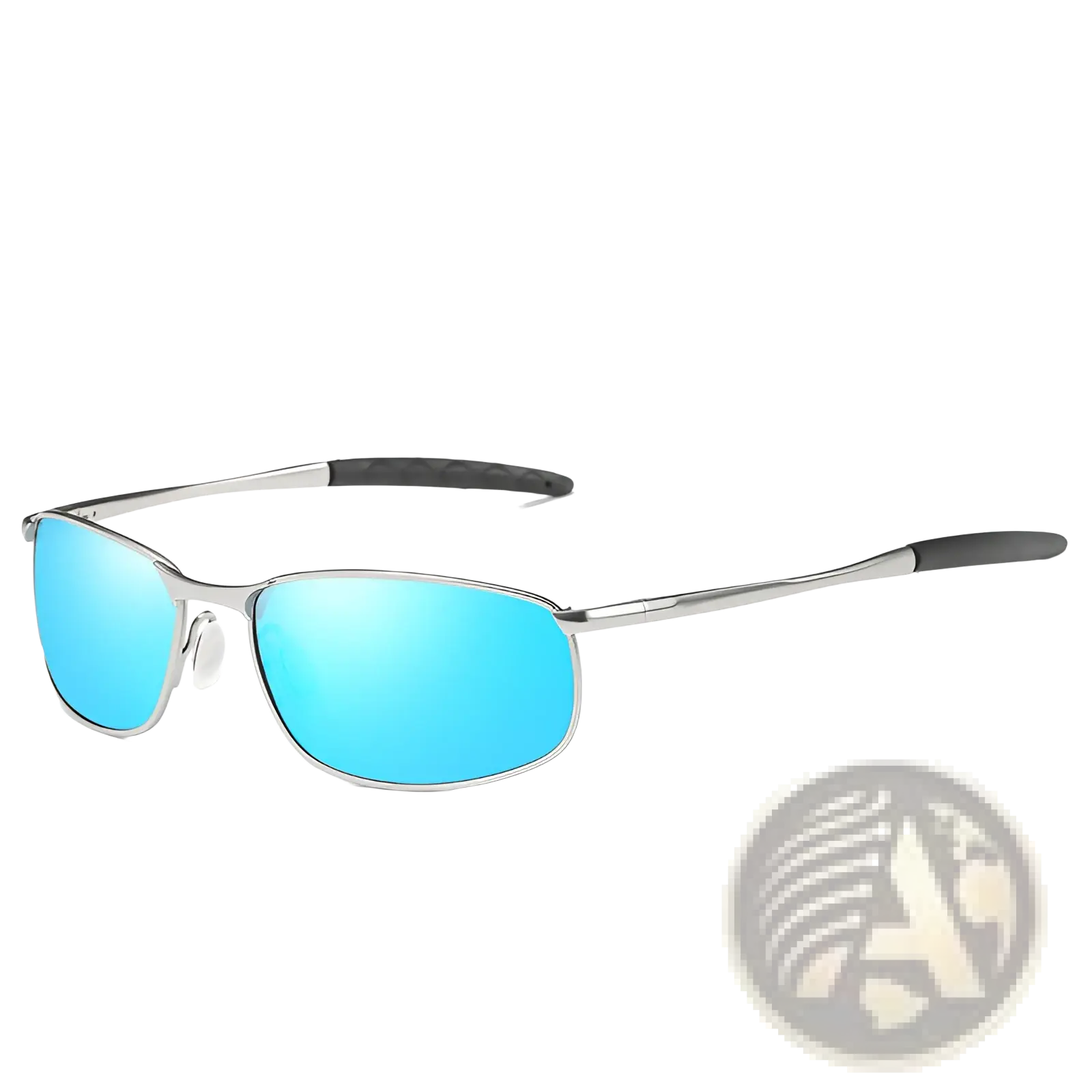 Men’s polarized metal frame rectangular aviator sunglasses with silver frame and vibrant blue mirrored lenses