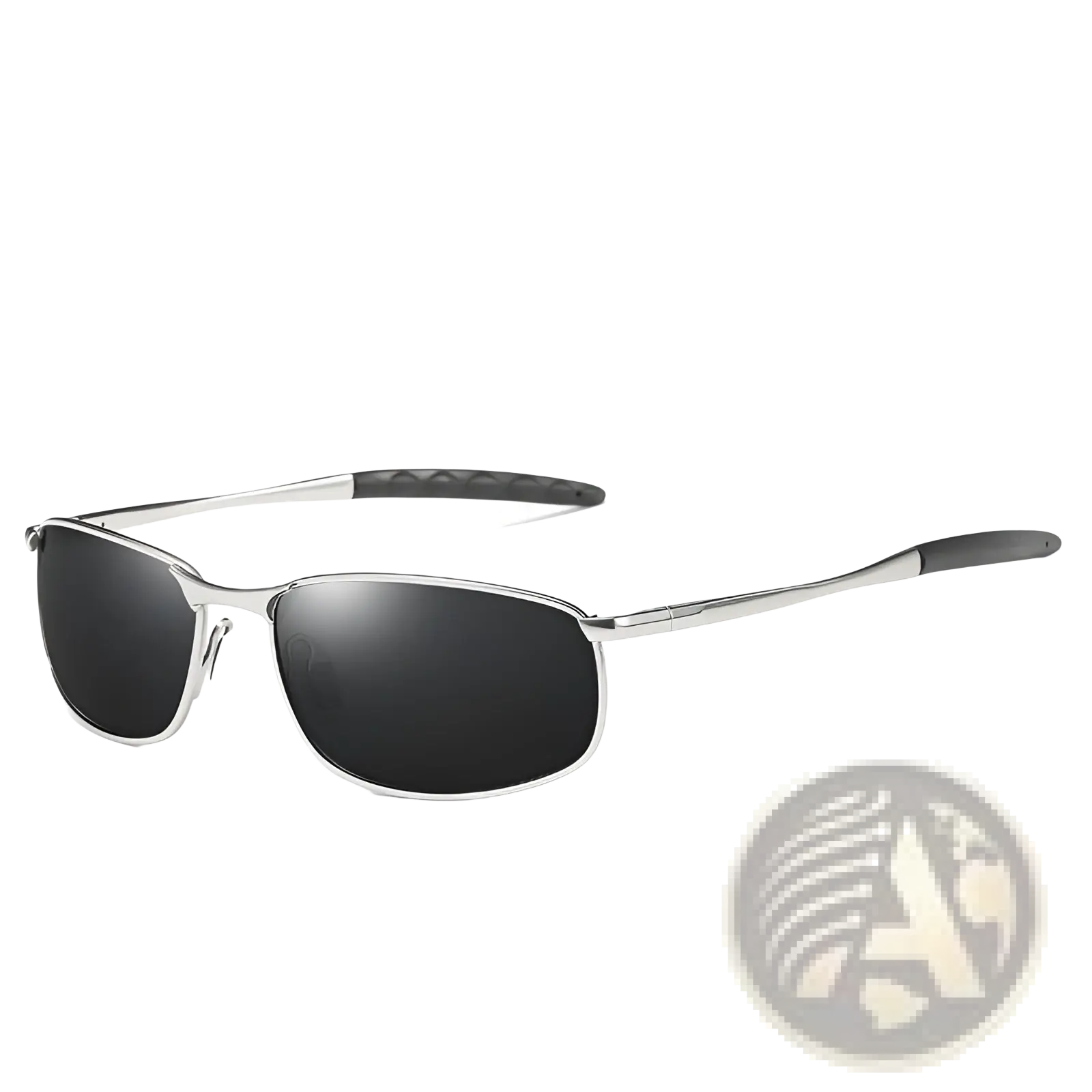 Men’s polarized metal frame rectangular aviator sunglasses with silver frames dark mirrored lenses and textured black tips