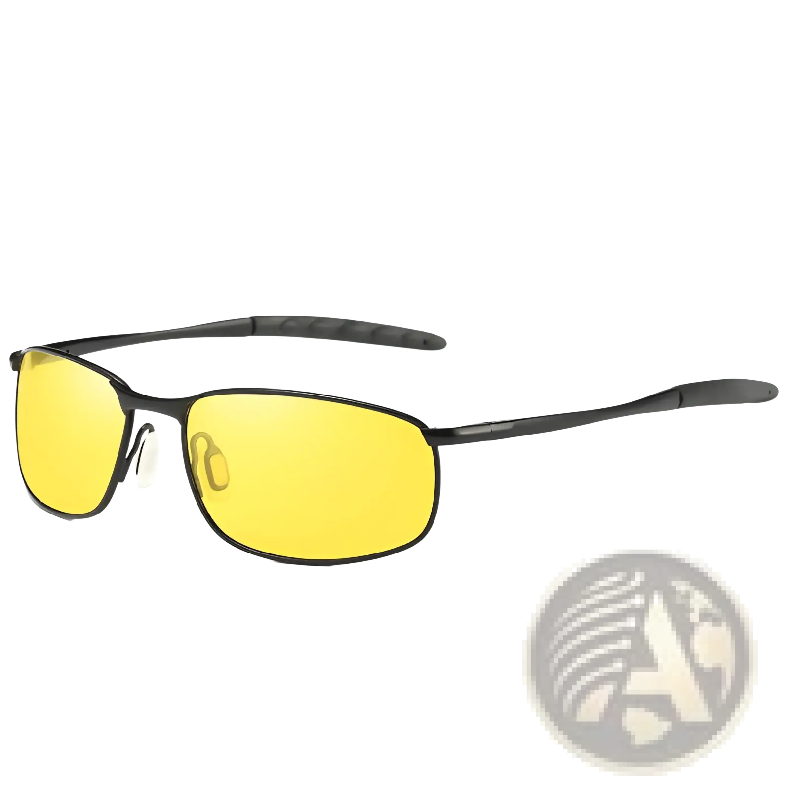 Men’s polarized metal frame rectangular aviator sunglasses with black frames and bright yellow lenses