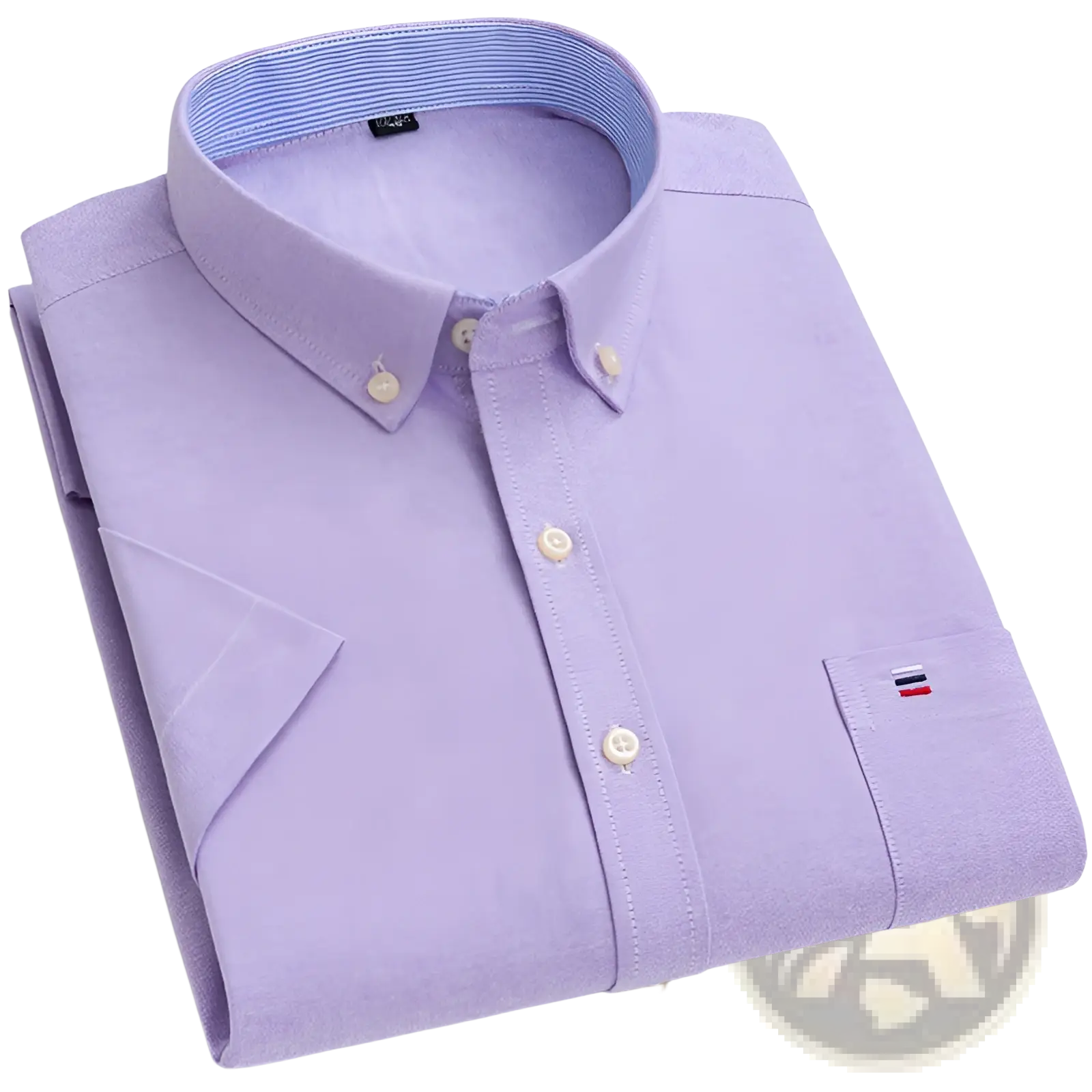 Men’s premium 100% cotton textured short sleeve shirt in lavender with cream buttons and blue-striped inner collar