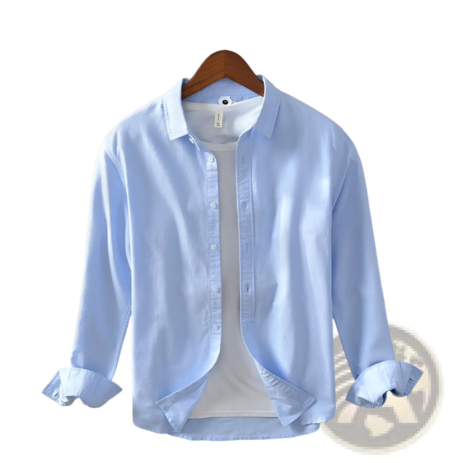 Men’s premium 100% linen long sleeve casual shirt in light blue with rolled cuffs and white inner lining