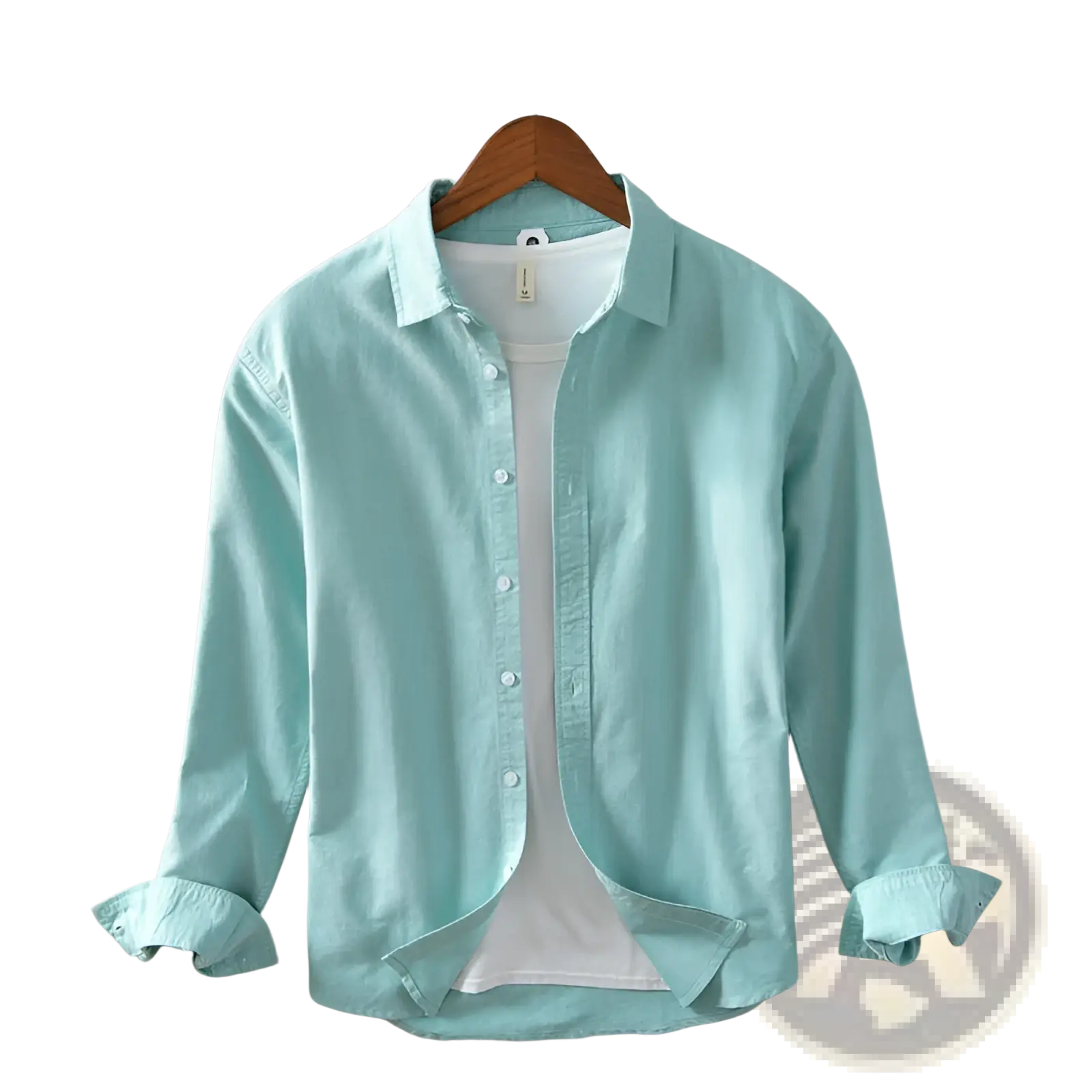 Men’s premium 100% linen light blue long sleeve casual shirt with rolled cuffs and white inner layer