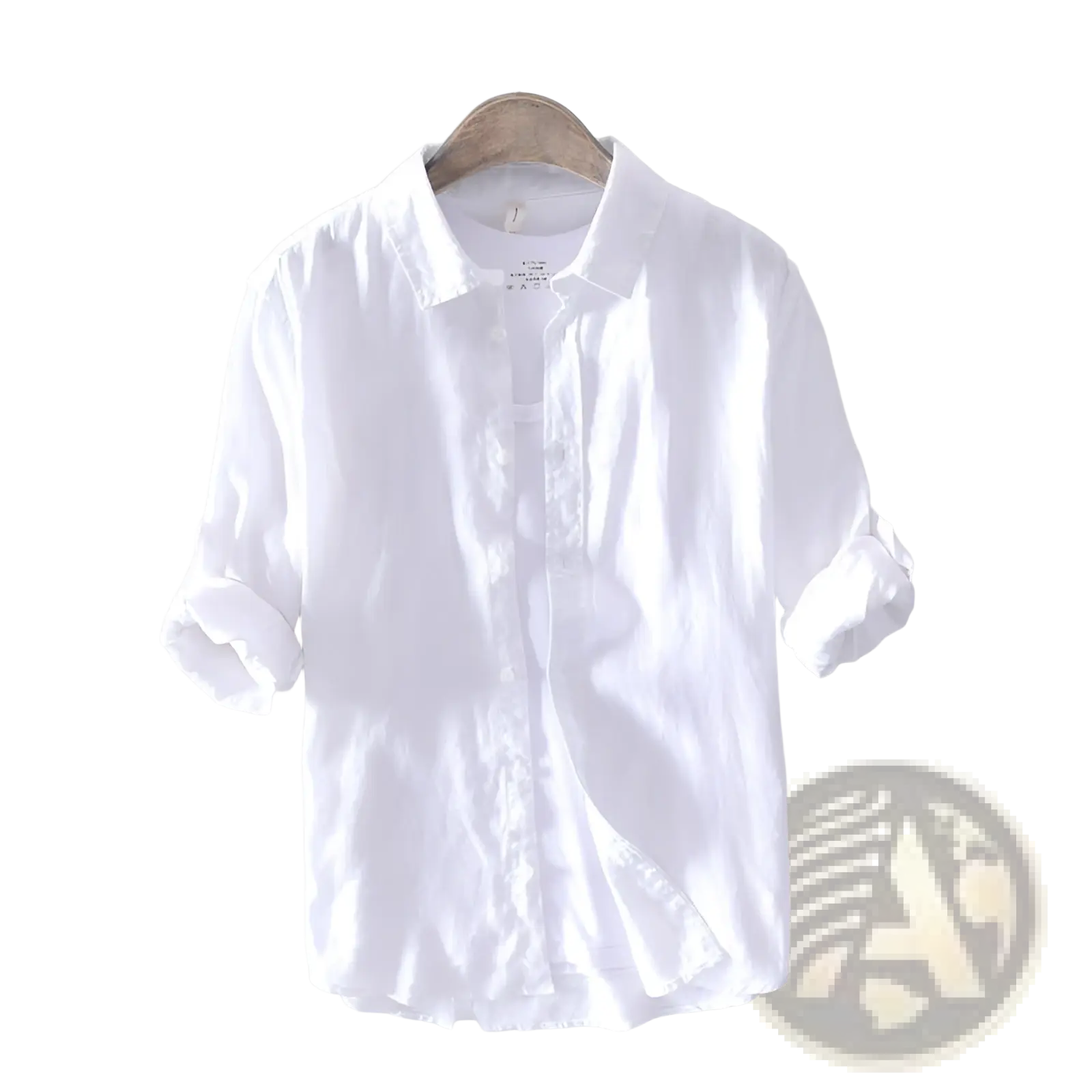 Men’s premium 100% linen long sleeve white button-up shirt with rolled sleeves and classic collar for casual wear