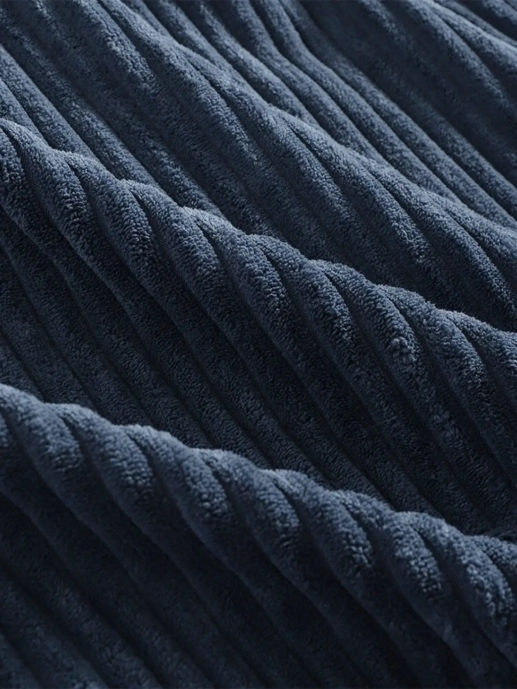 Men’s premium corduroy drop shoulder hoodie in dark blue with plush ribbed fabric texture