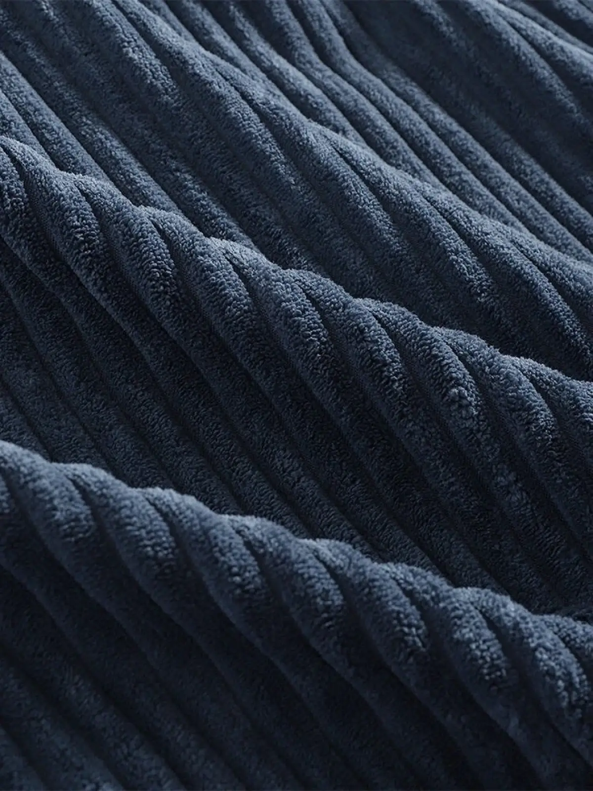 Men’s premium corduroy drop shoulder hoodie in dark blue with plush ribbed fabric texture